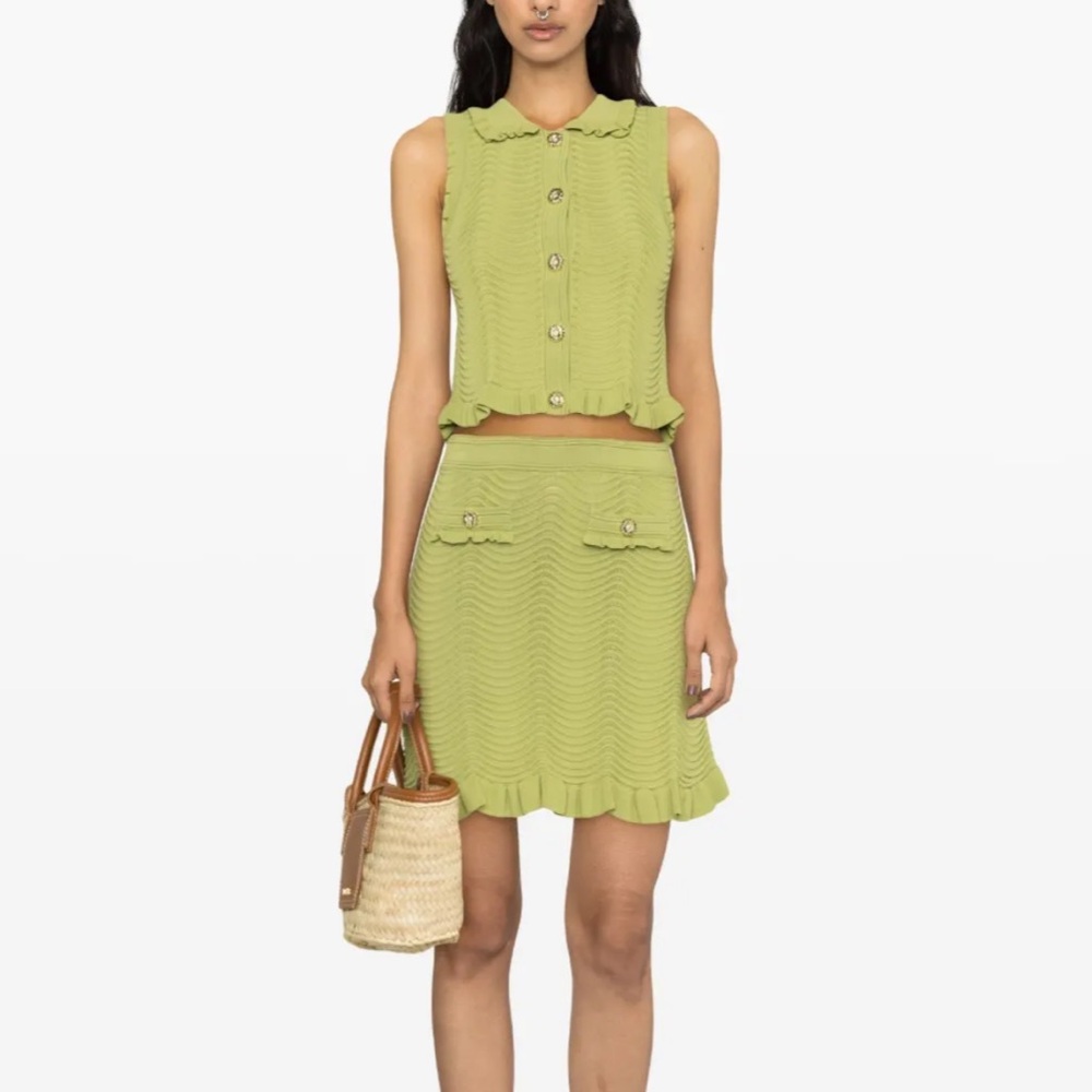 Sandro Olive Green Sleeveless Button-Down Knit Top - Picture 5 of 5
